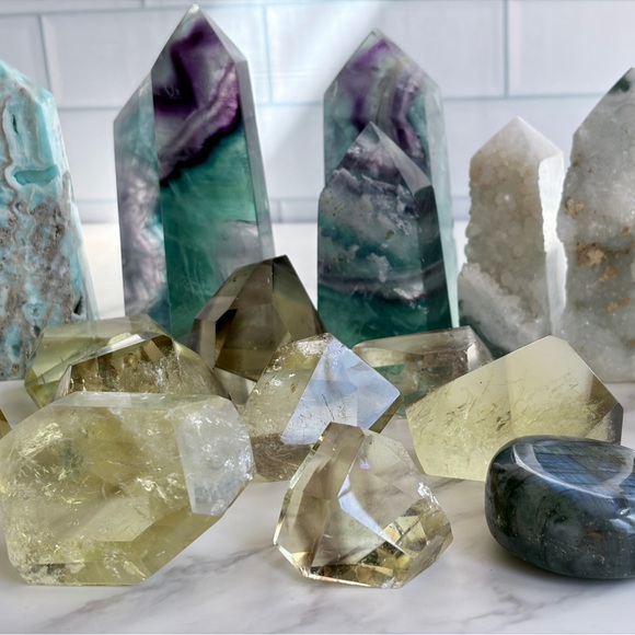 Crystal Lot Towers Points Palm Stones Mixed Bundle Fluorite Agate Quartz